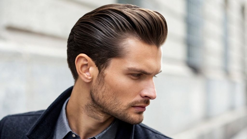 Slick back hairstyle for men with thinning hair, showing tips and styling techniques for a polished look.