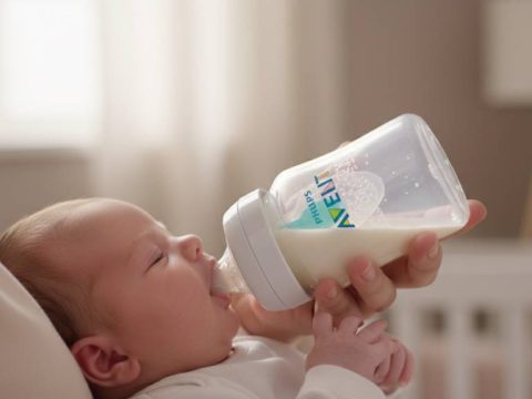 Philips Avent anti-colic baby bottle with AirFree vent system during a gentle infant fee