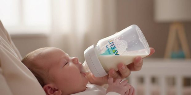 Philips Avent anti-colic baby bottle with AirFree vent system during a gentle infant fee