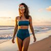 Woman wearing a high waist bikini with tummy control panel at the beach