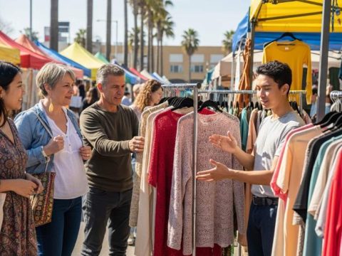 San Diego shoppers exploring ethical handmade apparel at local artisan market