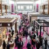 Trade visitors exploring cosmetics and fragrance exhibitor booths at Beautyworld Middle East 2026 inside the Dubai World Trade Centre