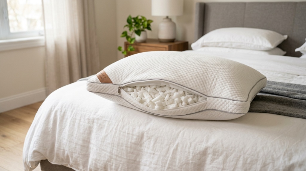 Side sleeper resting comfortably with correct neck alignment on customized pillow.