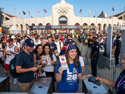 LA28 Olympics fans entering the venue with official tickets during the Los Angeles 2028 Olympic Games