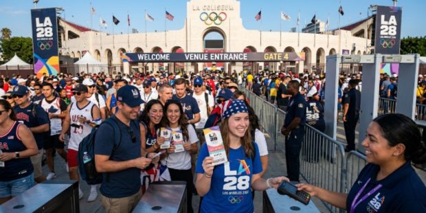 LA28 Olympics fans entering the venue with official tickets during the Los Angeles 2028 Olympic Games